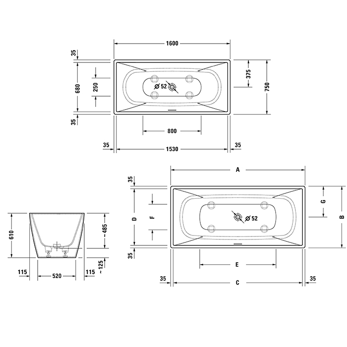 Duravit Vitrium Ванна отдельностоящая 160x75см, с ножками, с2 наклонами для спины, прямоугольная, цвет: светло-серый матовый