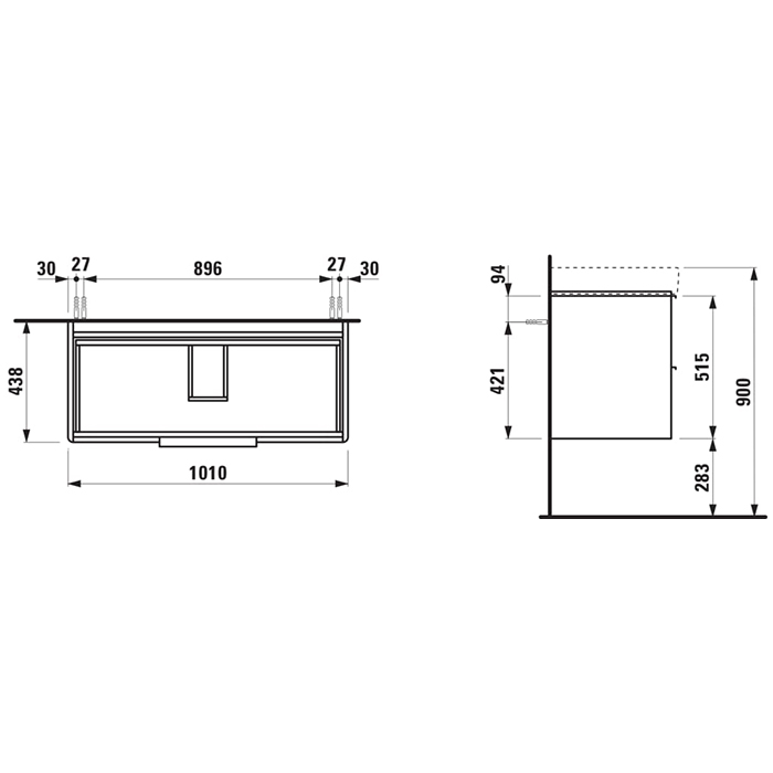 Laufen Base Тумба подвесная 101х44х53см., с раковиной, 1 отв., 2 ящика, цвет: белый матовый