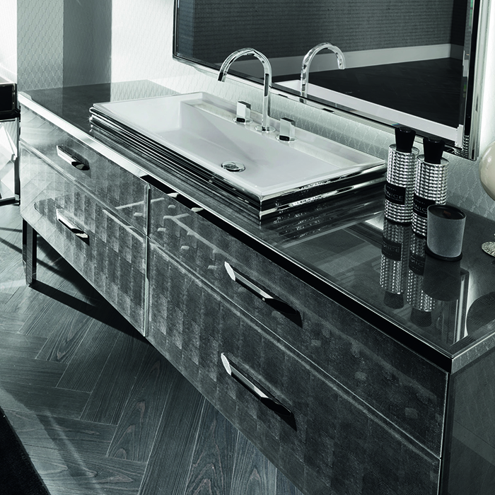 VITAGE milldue edition HILTON Комплект мебели с тумбой под раковину, раковиной ZURIGO81, зеркалом ZURIGO, 180 см, напольный, цвет: Alligator silver/сталь