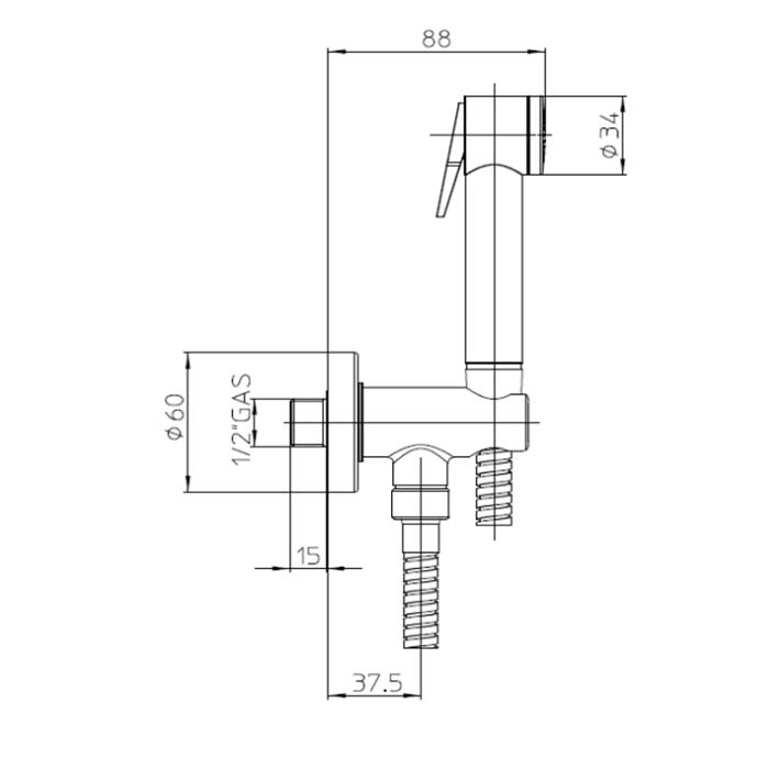 Bossini Paloma Гигиенический душ, лейка, держатель со штуцером, шланг, цвет: хром