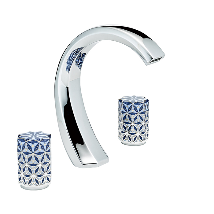 THG NIHAL PORCELAINE BLEUE Смеситель для раковины на 3 отверстия, с донным клапаном, цвет: хром