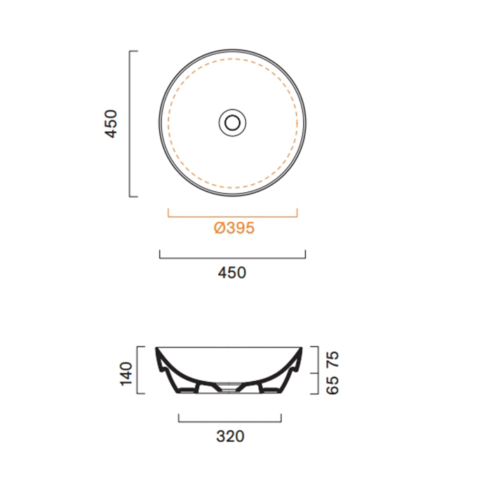 Catalano Sfera Раковина 45см h14 встраиваемая, без отв., цвет: черный матовый