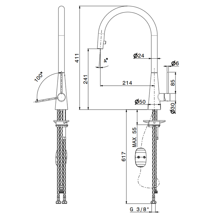 Newform Ycon Смеситель для кухни, 1 отв., с выдвижным изливом, цвет: Nero opaco