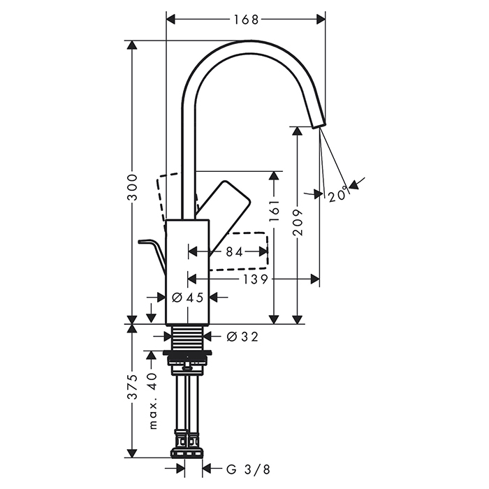 Hansgrohe Vivenis Смеситель для раковины, на 1 отв., с поворотным изливом, с донным клапаном, цвет: хром