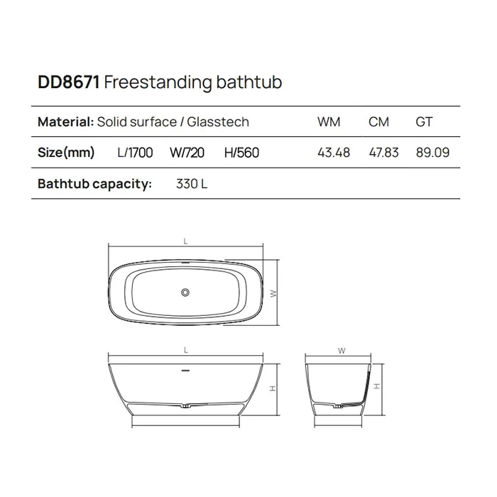 Dea Design Edge Ванна 170x72x56см., отдельностоящая, Solid Surface, цвет: Black №16