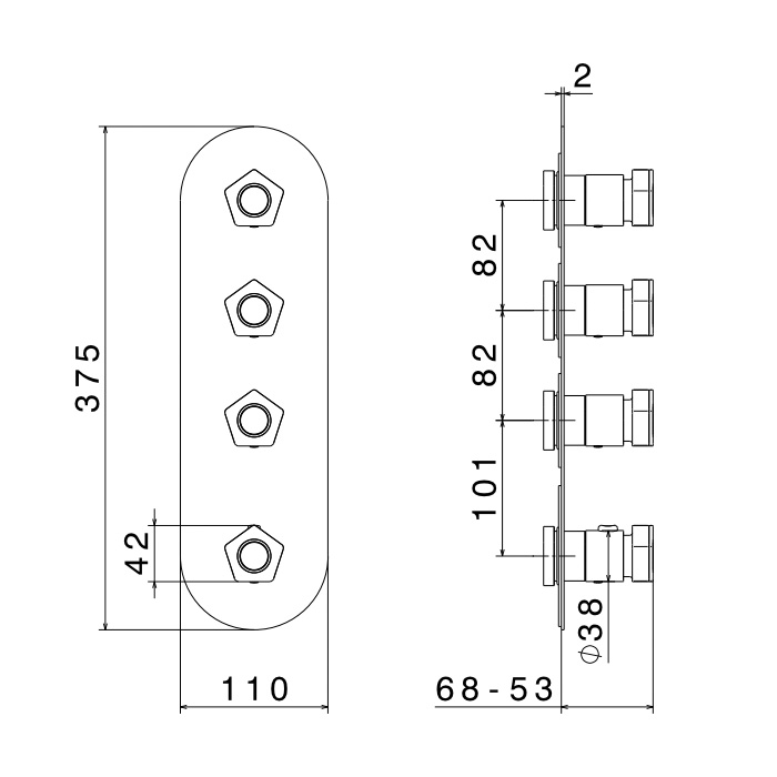 Newform ParkLE Смеситель для душа, встраиваемый, термостатический, на 3 потока, цвет: PVD glossy gold/черный матовый
