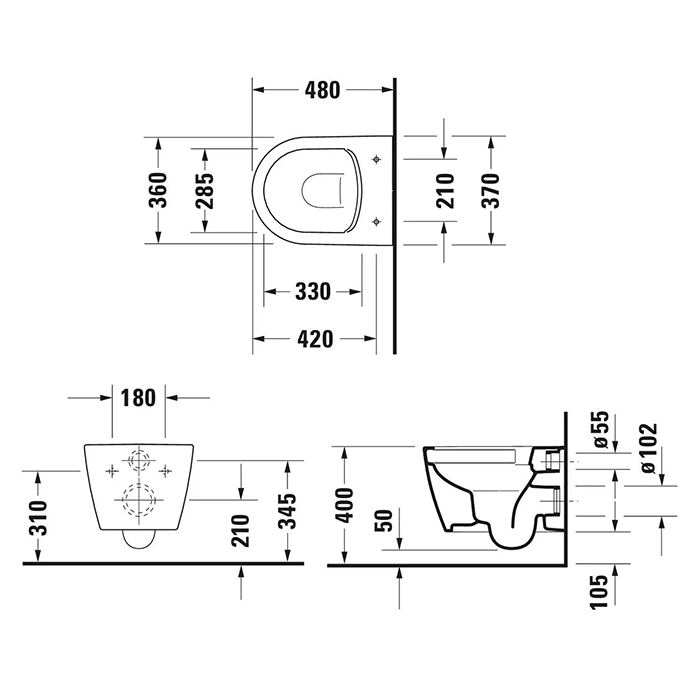 Duravit Soleil by Starck Унитаз 37х48см., подвесной, безободковый, Weiß Hochglanz, HyG, цвет: белый