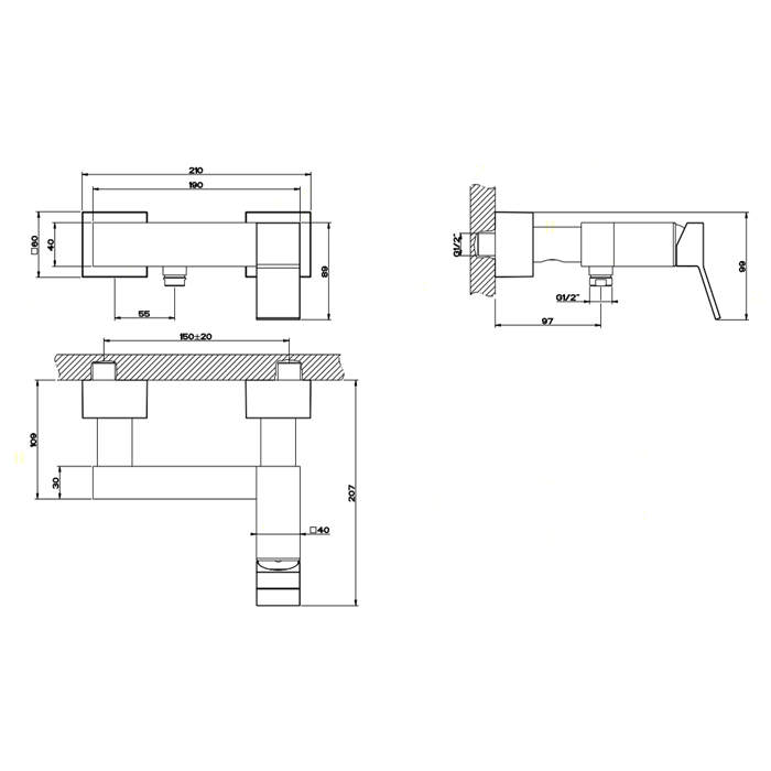 Gessi Rettangolo K Смеситель для душа без душевого комплекта, цвет: black XL