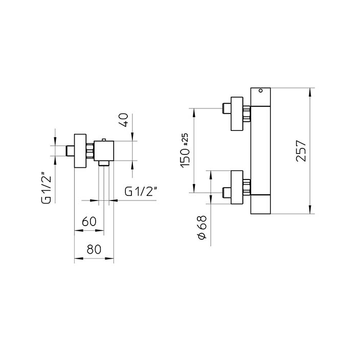 Bossini Cube Tермостат для душа, наружный, 1 выход  1/2', цвет: хром