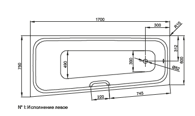 Bette Space S  Ванна встраиваемая с шумоизоляцией  170х75х42 см,  исполнение левое , цвет: белый