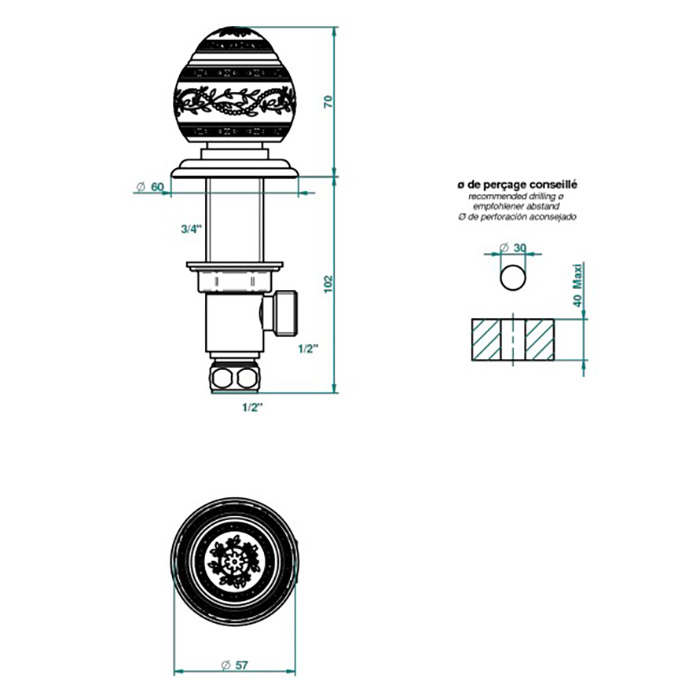 THG Marquise blanc decor platine Вентиль смесителя для раковины, ручка белая, декор платина, цвет: хром