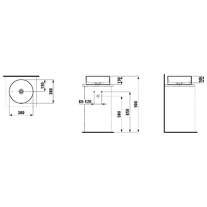 Laufen Living Square Раковина-чаша 38х38х13 см, без отв., без перелива, цвет: белый