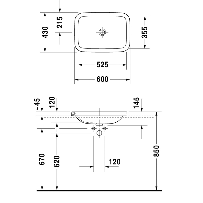 Duravit DuraStyle Раковина встраиваемая 60x43см, без отв., без перелива, покрытие WonderGliss, цвет: белый
