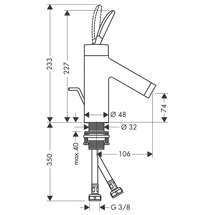 Axor Starck Cмеситель для раковины, на 1 отв, с донным клапаном, цвет: сталь