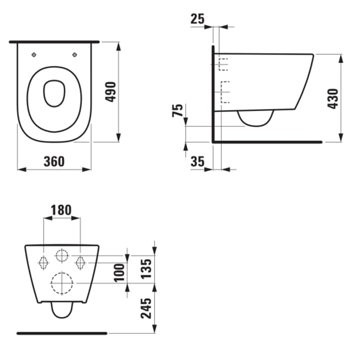 Laufen Meda Унитаз 49x36x35.5см., подвесной, безободковый, смыв Tornado, цвет: белый глянцевый