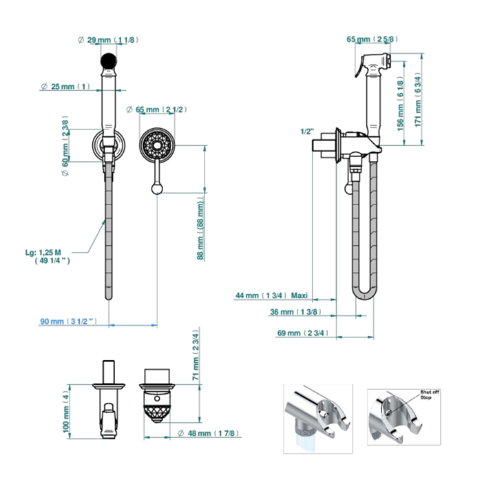 Thg Najem Гигиенический душ, со встраиваемым смесителем, шланг 125см., держат с подводом воды, внешн часть, цвет: полированное золото