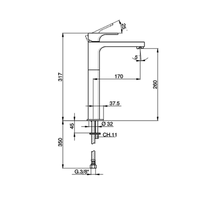 Cisal Cubic Смеситель для раквовины на 1 отв., излив: 17см., цвет: Nichel Spazzolato