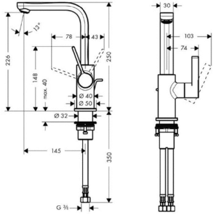 Hansgrohe Metris S Смеситель для раковины, однорычажный, поворотный излив 120°, цвет: хром