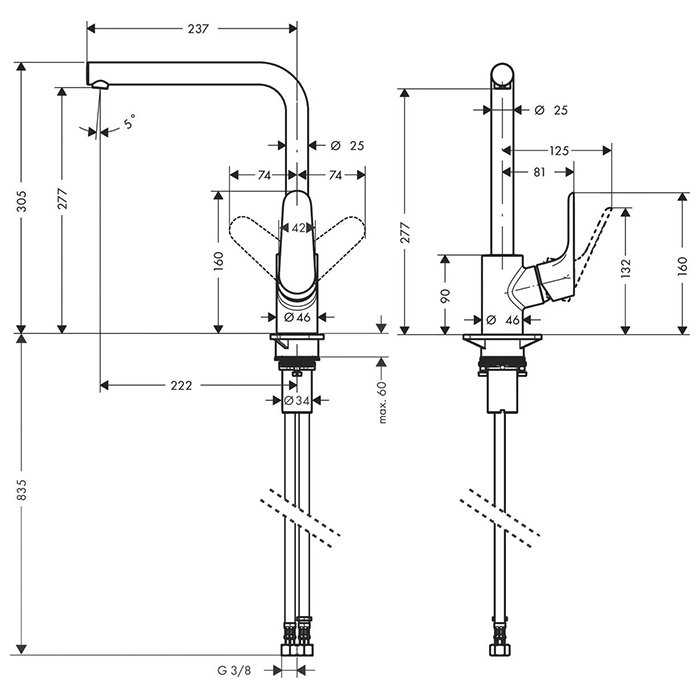 Hansgrohe Focus M41 Смеситель для кухни, 1 отв., цвет: сталь