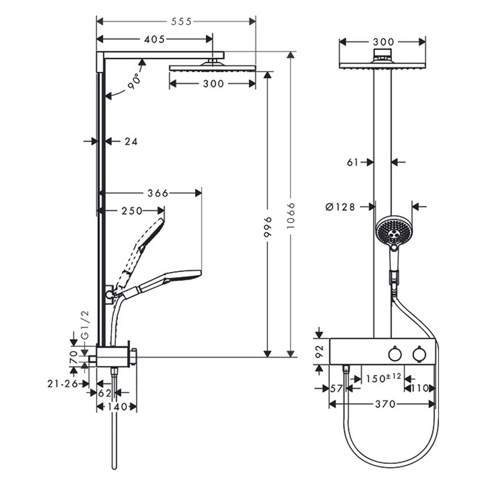 Hansgrohe Raind.E 300 1j Душевая система, с верхним душем 30х30см., ручным душем, и термостатическим смесителем, цвет: хром