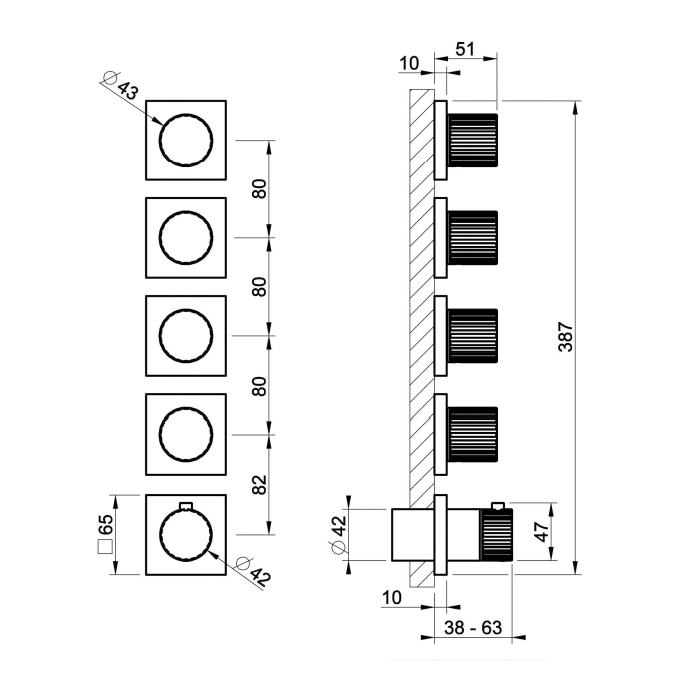 Gessi Incastri Смеситель для душа, настенный, термостатический, на 4 потока, цвет: Black Metal Br. PVD