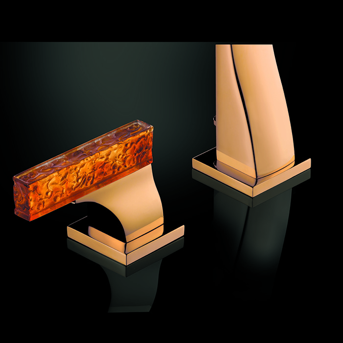 THG Ginkgo Смеситель для раковины, 3 отв., цвет: золото/хрусталь