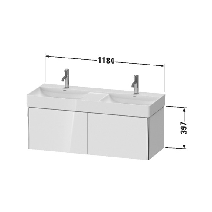 Duravit XSquare База подвесная 118.4x46см с раковиной, 2 выдвижных отделения, цвет: глянцевый белый