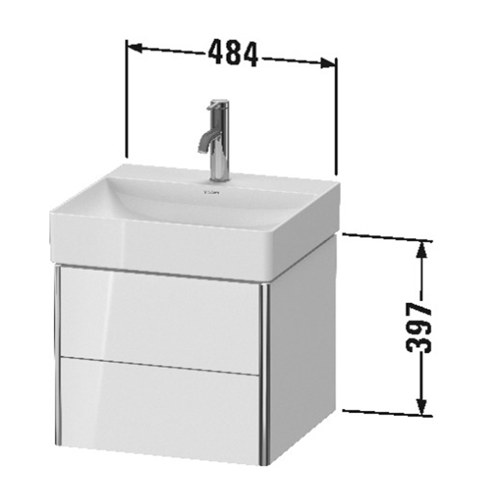 Duravit XSquare База подвесная 48.4x46x39.7см с раковиной, 2 ящика, цвет: глянцевый белый