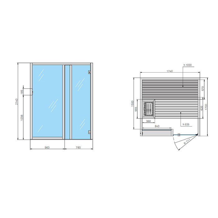 Effegibi Yoku S Glass Сауна 174x170х214см, угловая SX, цвет: черный орех