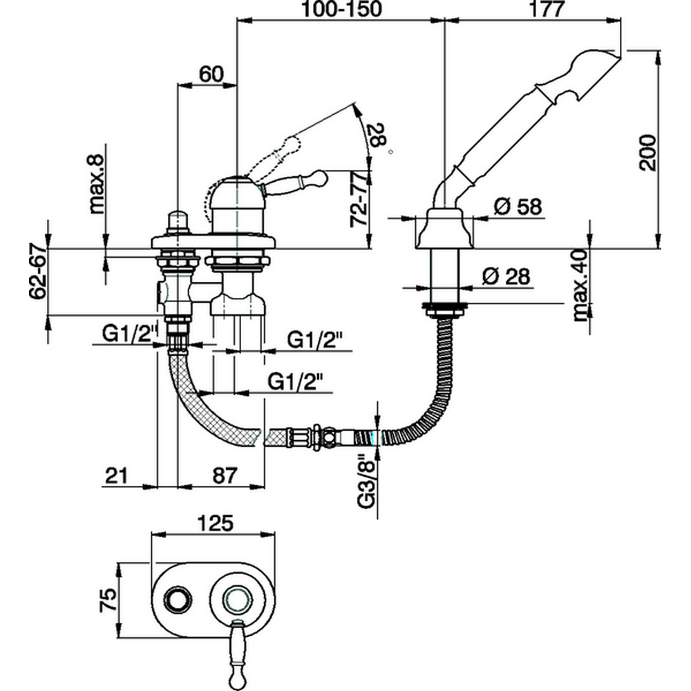 CISAL Arcana Royal Смеситель на борт ванны на 2 отверстия, без излива, цвет: хром