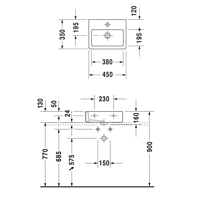 Duravit Vero Раковина 45х35 см, 1 отв., медицинская, цвет: белый