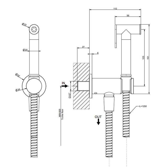 Gessi Tradizione Гигиенический душ, цвет: Chrome Brushed