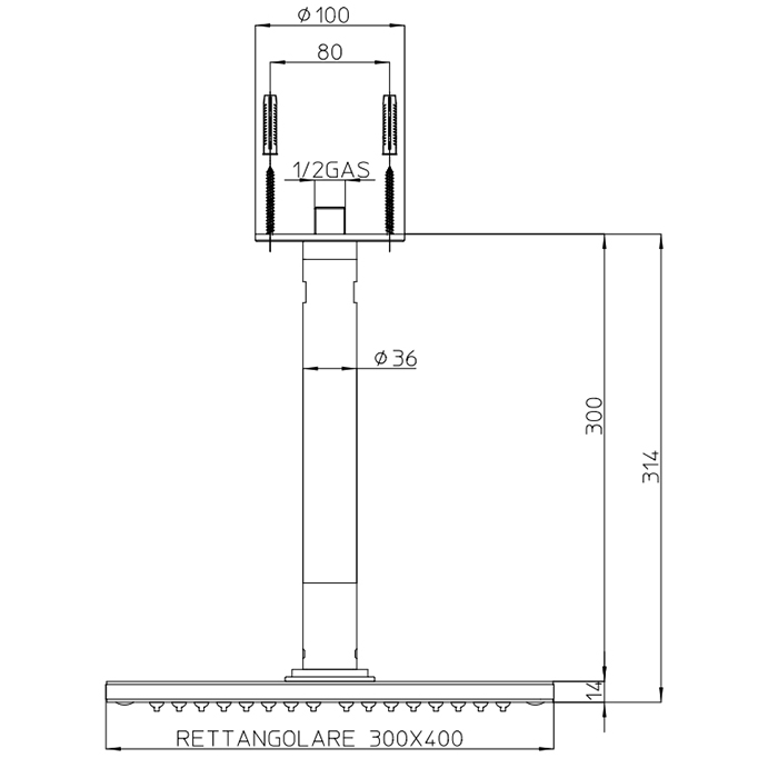 BOSSINI DREAM-RECTANGULAR Верхний душ 400 x 300 мм 1 режим - держателем вертикальным 300 x Ø 36 мм, цвет: хром
