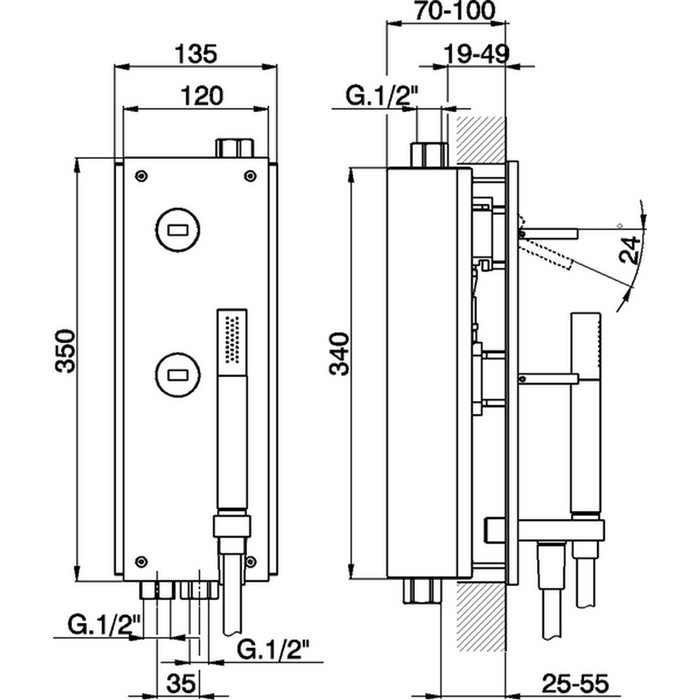 CISAL Wave Встраиваемый однорычажный смеситель с переключателем на 2 положения,вывод с держателем,ручная лейка, шланг, цвет: хром