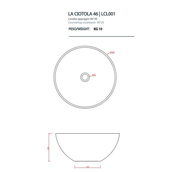 ARTceram LA CIOTOLA Раковина 46 см, накладная, без отв., без слива-перелива, цвет: белый 