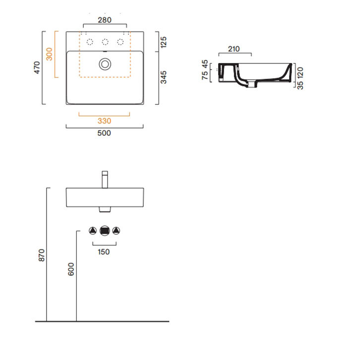 Catalano Premium Раковина 50х47см., подвесная, без отв., цвет: белый глянцевый
