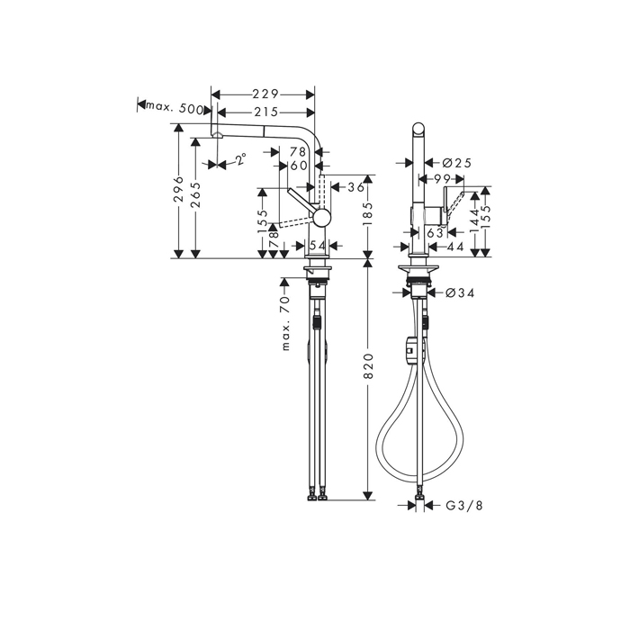 Hansgrohe Talis M54 Кухонный смеситель однорычажный, 270, с вытяжным изливом 1jet, цвет: хром