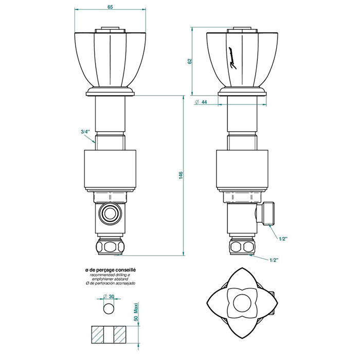 THG Pétale de cristal clair Вентиль смесителя для раковины, стекло прозрачное, цвет: хром