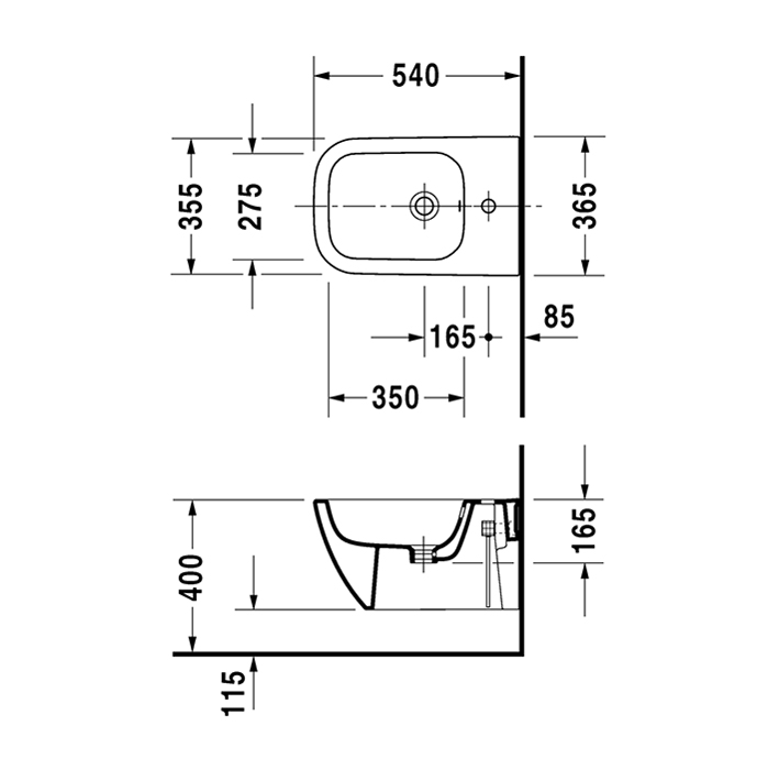 Duravit Happy D.2 Plus Биде подвесное 35.5x54см, с переливом 1 отв для смес, с покрытием WG, цвет: антрацит матовый