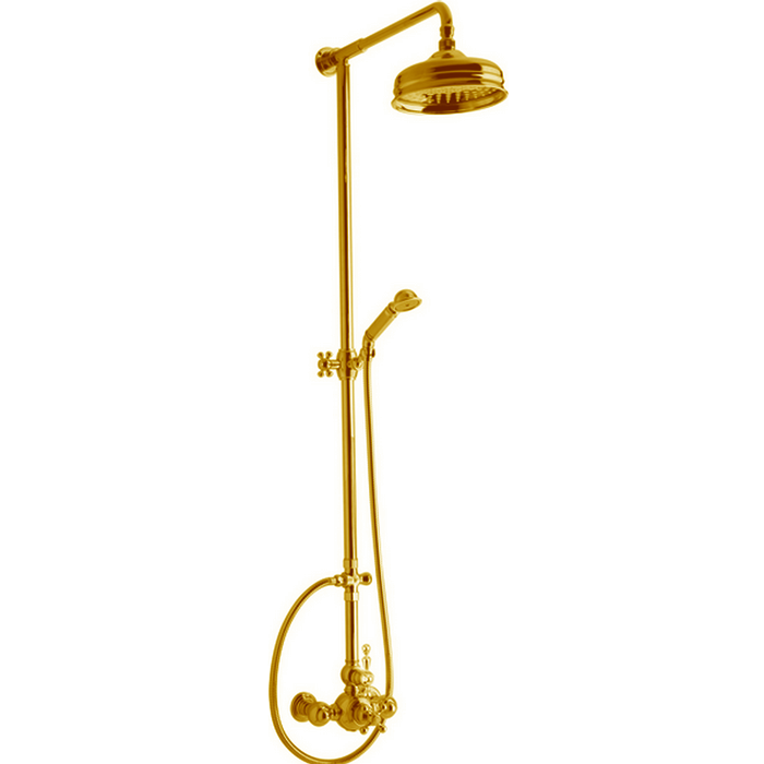 CISAL Arcana America Душевой комплект: термостатический смеситель, стойка с верхним душем, лейка+шланг, цвет: золото
