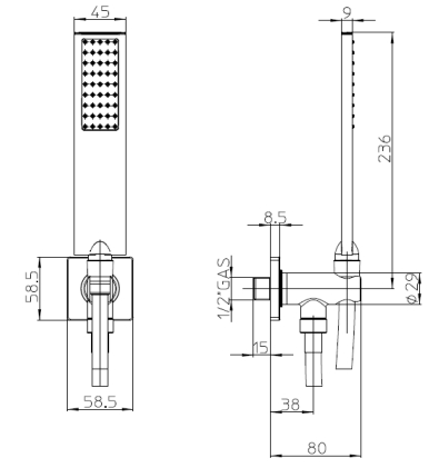 Bossini Flat One Душевая лейка с держателем и шлангом 150 см, цвет черный матовый