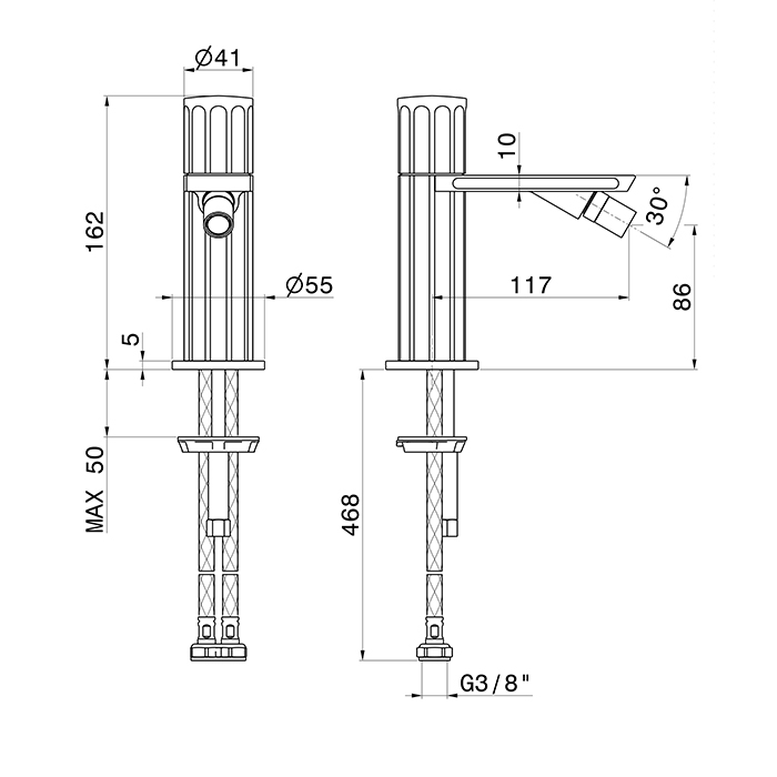 Newform Ionika Смеситель для биде, на 1 отв, излив: 11.7см., цвет: PVD brushed stainless Stell