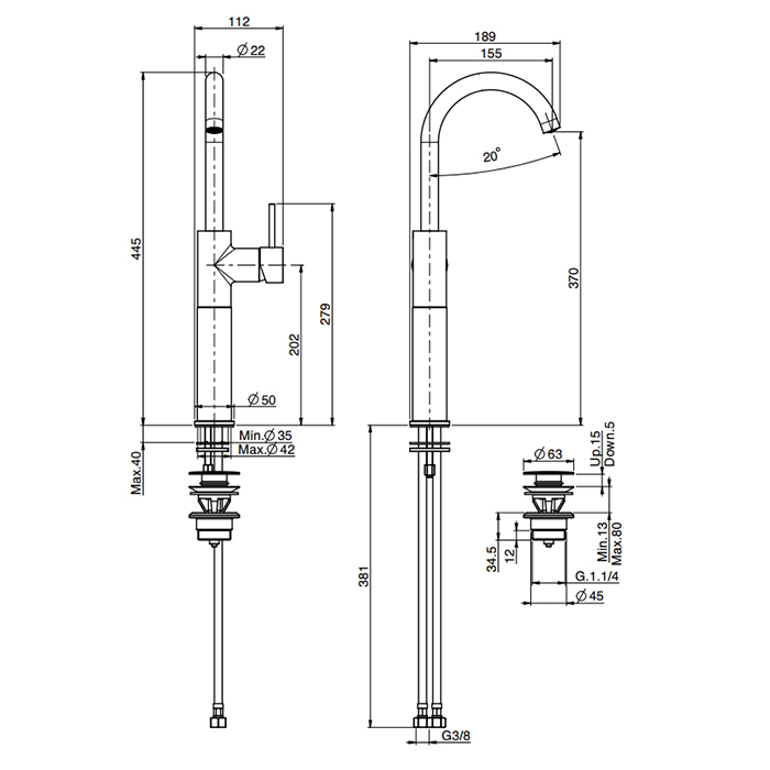 Fima Carlo Frattini Spillo Up Смеситель для раковины, на 1 отв., с донным клапаном, цвет: черный матовый