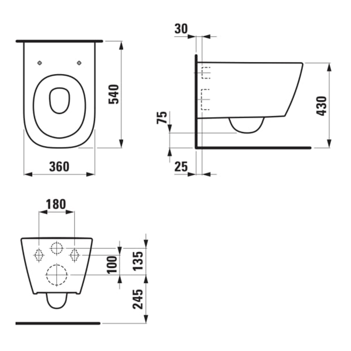 Laufen Meda Унитаз 54x36x35.5см., подвесной, безободковый, смыв Tornado, с сиденьем микролифт, цвет: белый глянцевый