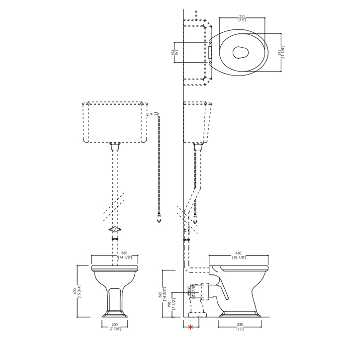 Devon&Devon Oxford Унитаз напольный 46х36см, с высокой трубой, сиденье светлый дуб, фурнитура бронза, цвет: белый