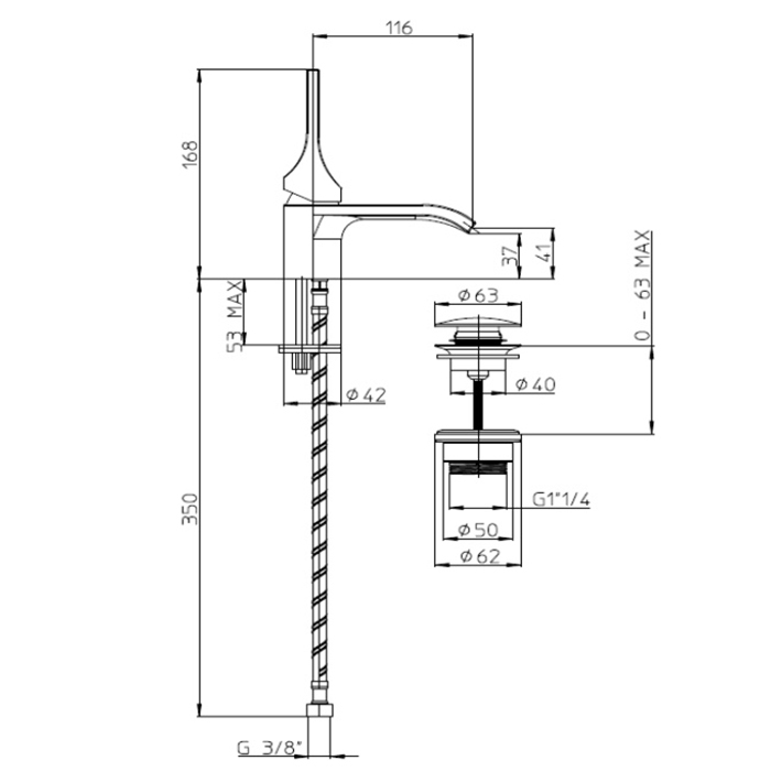Bossini Apice Смеситель для раковины на 1 отверстие, однорычажный, с донным клапаном, цвет: черный матовый