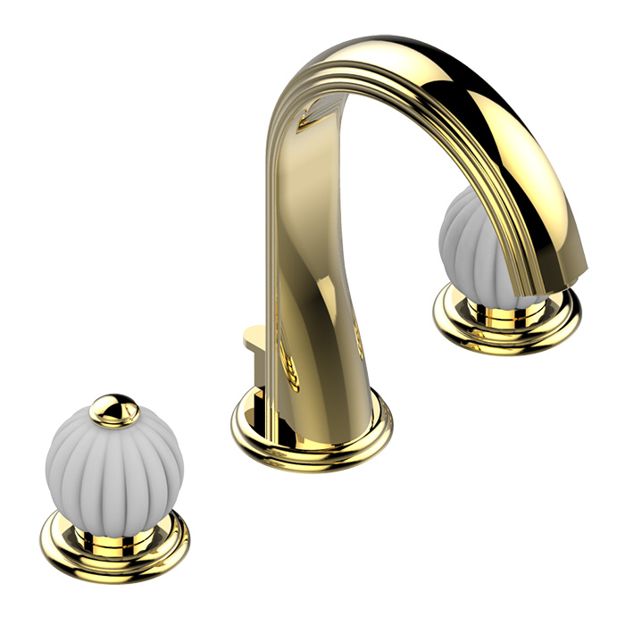 THG Mandarine satin crystal Смеситель для раковины на 3 отверстия, с донным клапаном, цвет: полированное золото