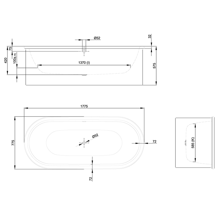 BETTE Suno Oval Ванна отдельностоящая 177×77см, с шумоизоляцией и экраном, цвет: Salvia