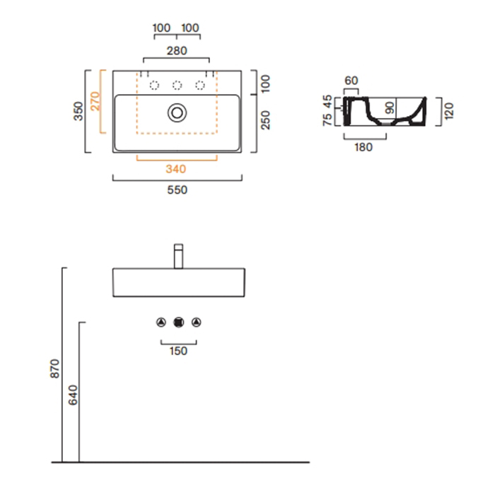Catalano Premium Раковина 55х35см, подвесная, без отв., цвет: белый глянцевый