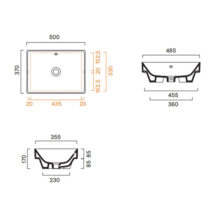 Catalano Zero Раковина 50x37см встраиваемая, без отв., цвет: белый глянцевый